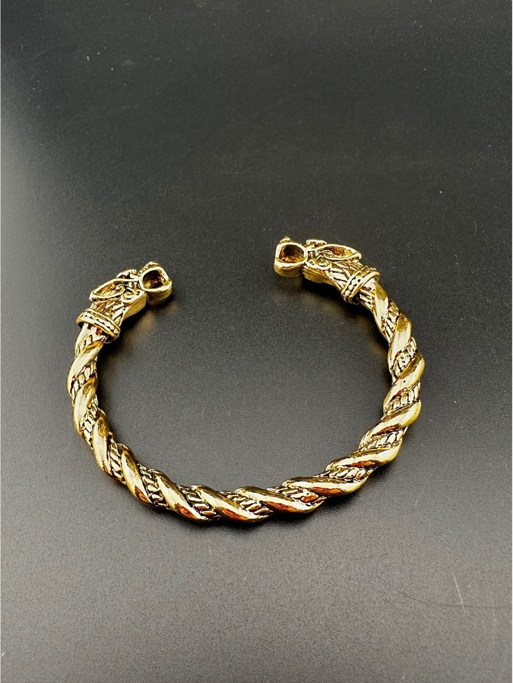 Viking Wolf Head Bracelet Fashion Jewelry for Men Gold Twist